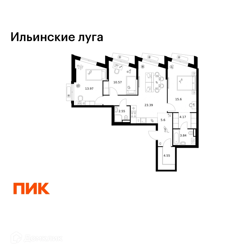 3-комнатная квартира 84.24 м² Ильинские луга