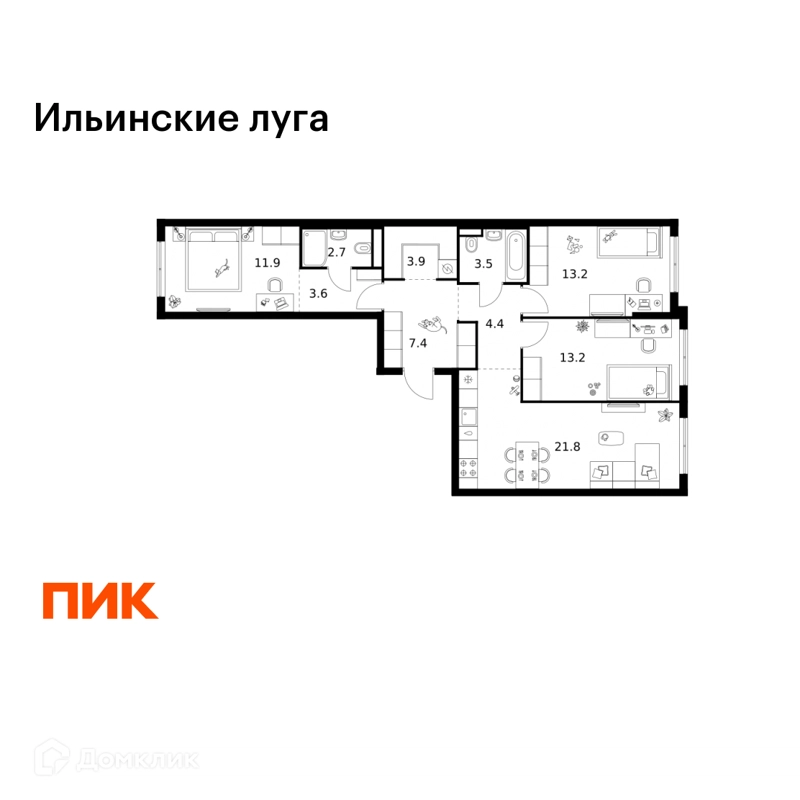 3-комнатная квартира 85.6 м² Ильинские луга