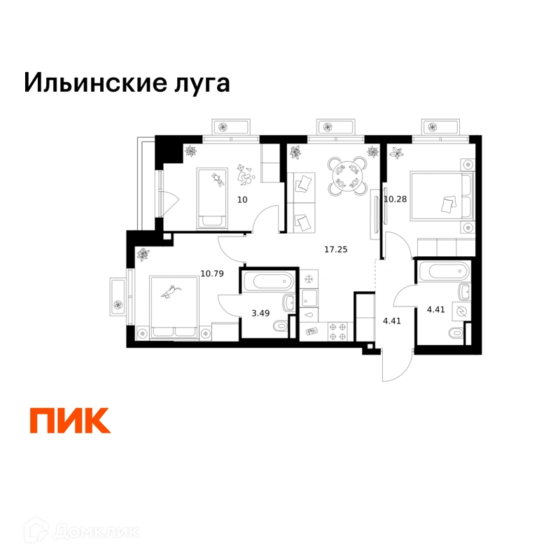 3-комнатная квартира 60.63 м² Ильинские луга