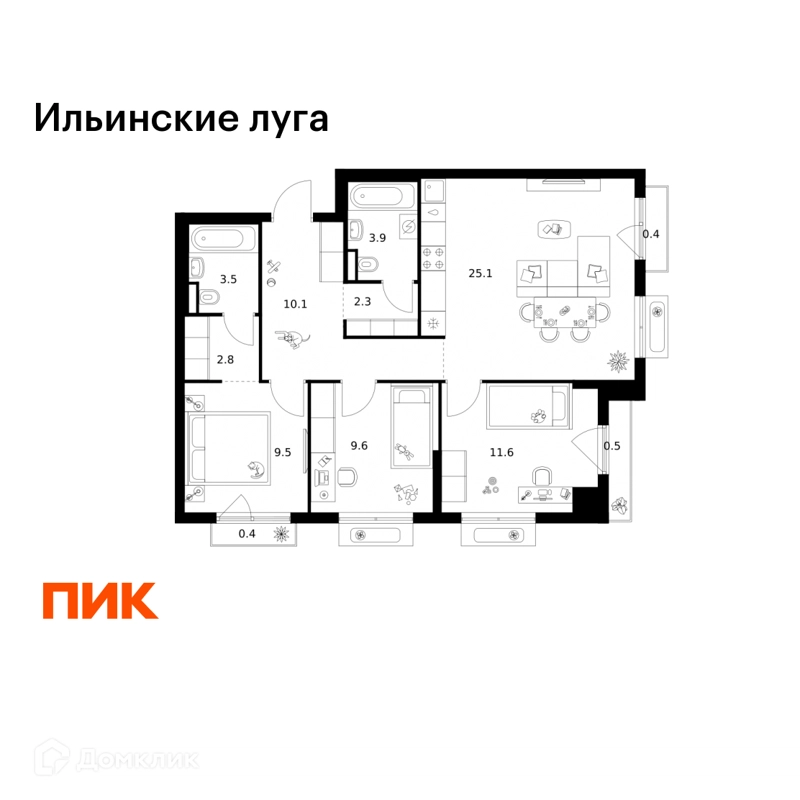 3-комнатная квартира 79.7 м² Ильинские луга