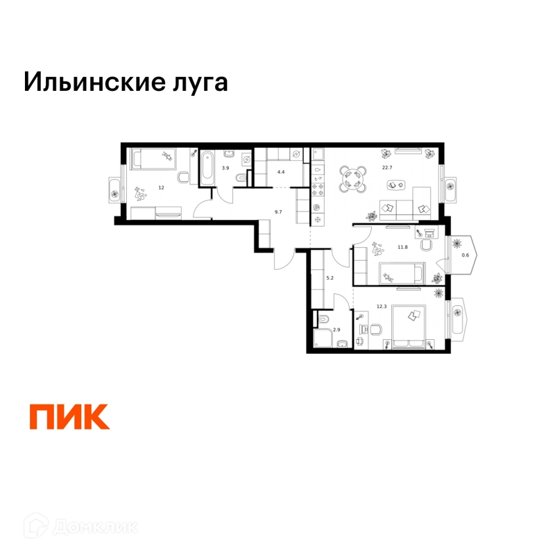 3-комнатная квартира 85.5 м² Ильинские луга