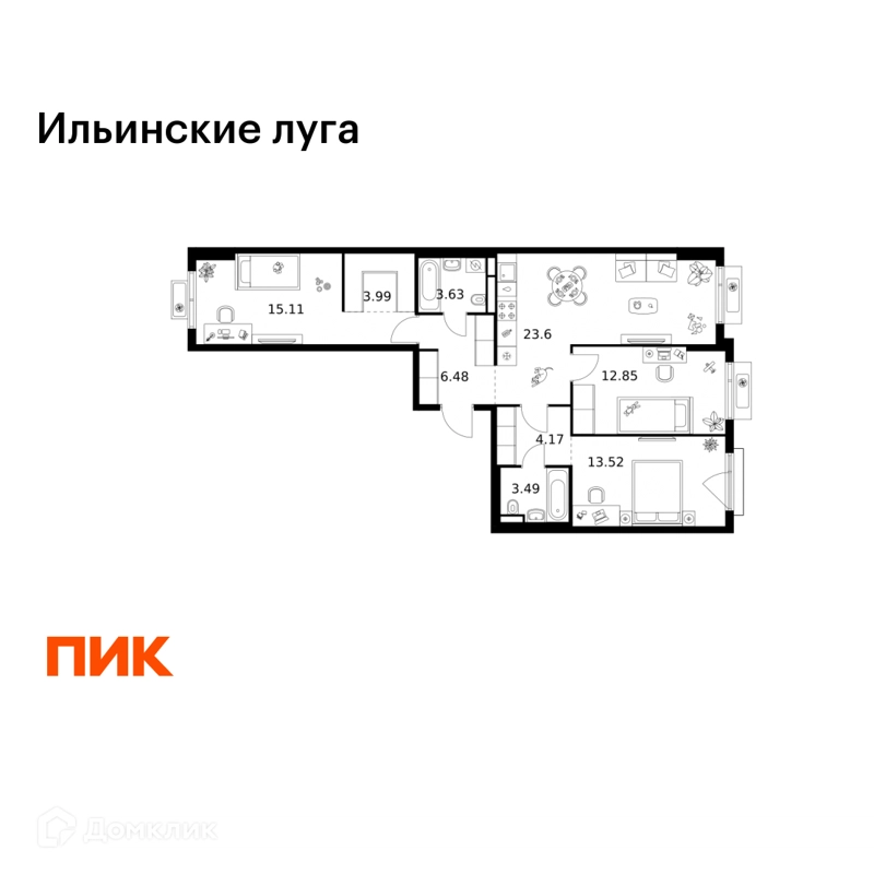 3-комнатная квартира 86.84 м² Ильинские луга