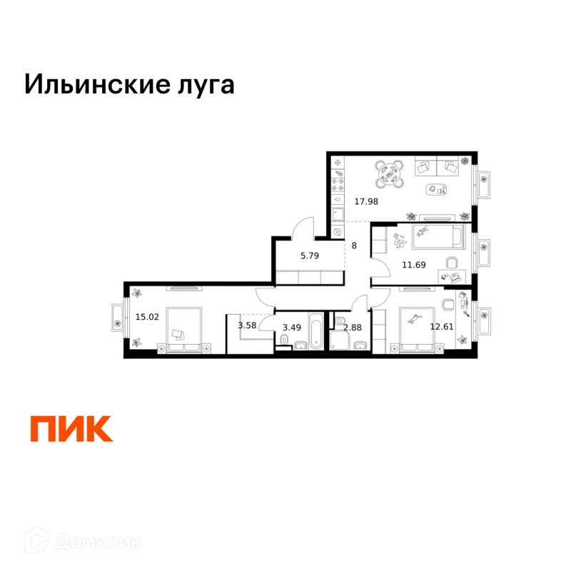 3-комнатная квартира 81.04 м² Ильинские луга
