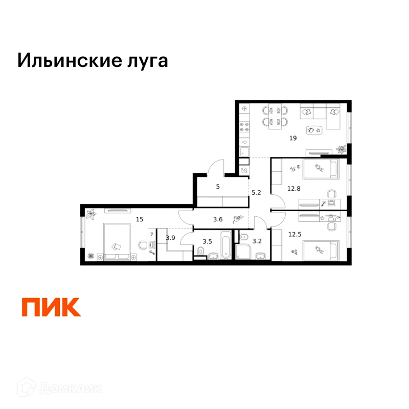 3-комнатная квартира 83.7 м² Ильинские луга