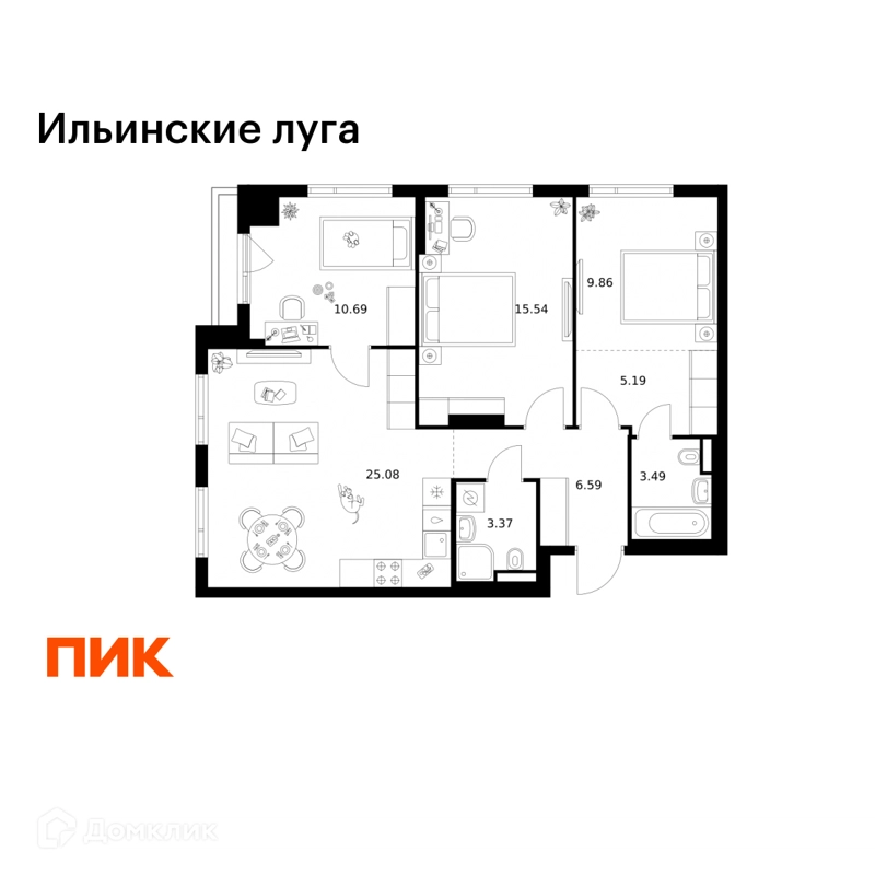 3-комнатная квартира 79.81 м² Ильинские луга