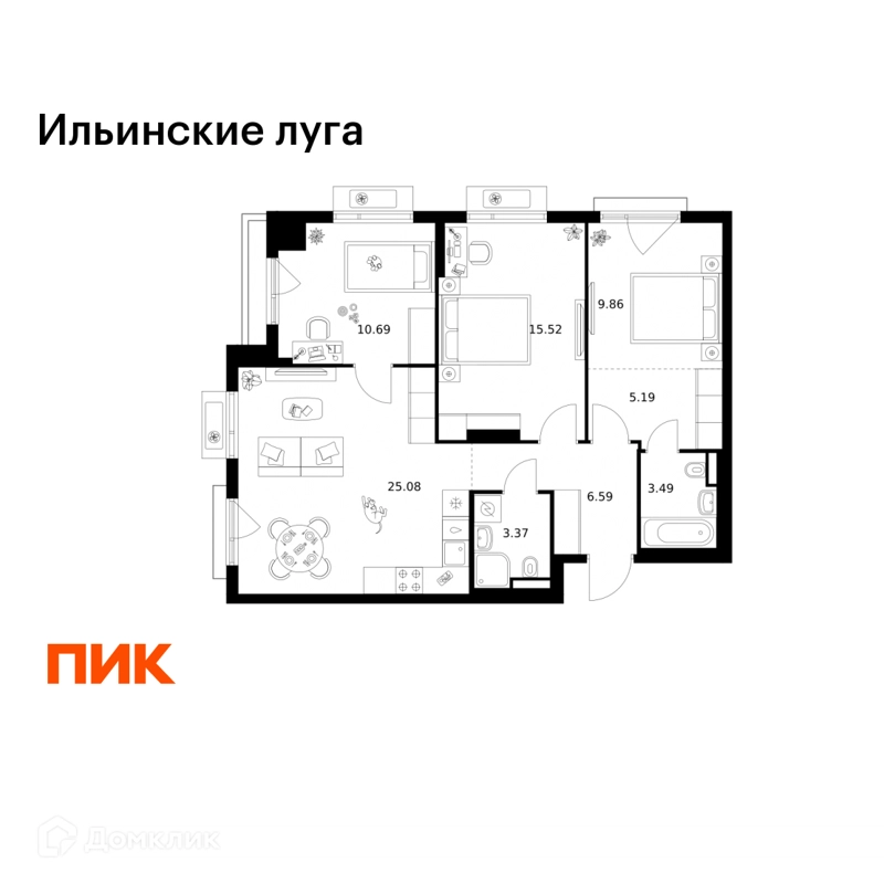 3-комнатная квартира 79.79 м² Ильинские луга