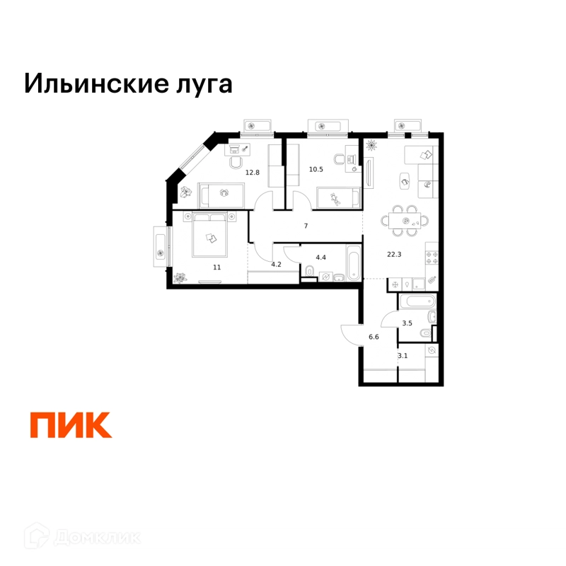 3-комнатная квартира 85.4 м² Ильинские луга