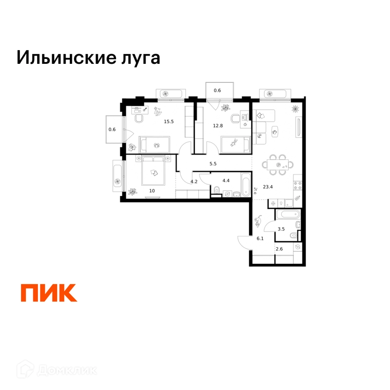 3-комнатная квартира 89.2 м² Ильинские луга