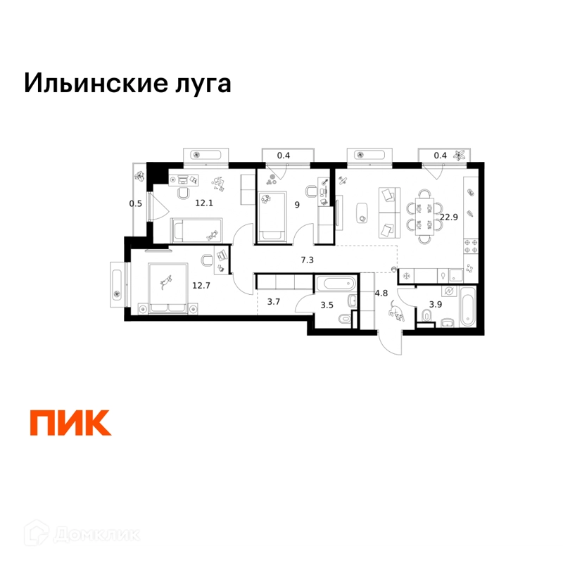 3-комнатная квартира 81.2 м² Ильинские луга