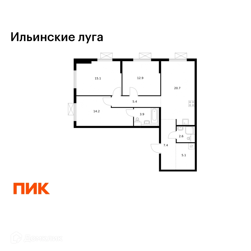 3-комнатная квартира 87.3 м² Ильинские луга