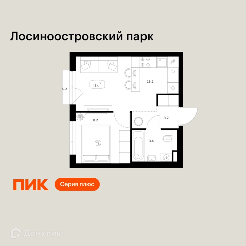 Студия 30.4 м² Лосиноостровский парк