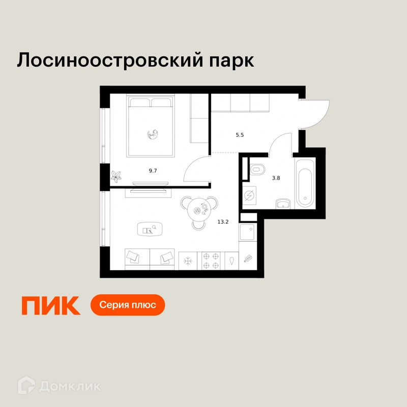 1-комнатная квартира 32.2 м² Лосиноостровский парк