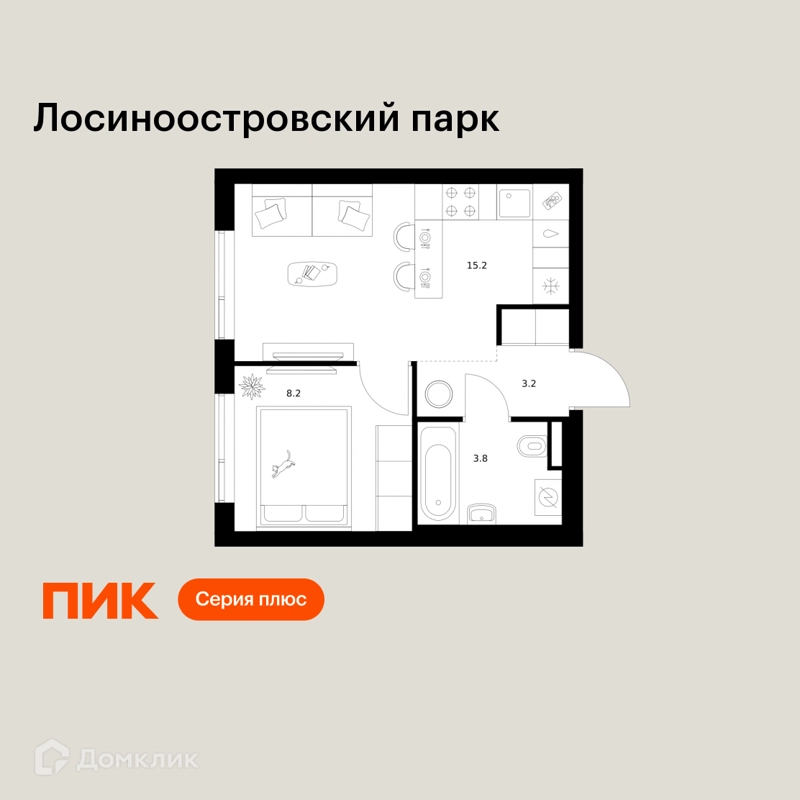 1-комнатная квартира 30.4 м² Лосиноостровский парк