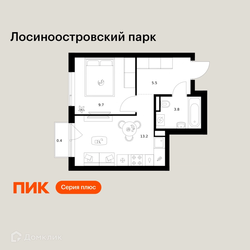 1-комнатная квартира 32.6 м² Лосиноостровский парк