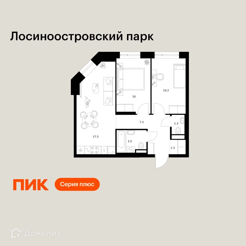 2-комнатная квартира 51 м² Лосиноостровский парк
