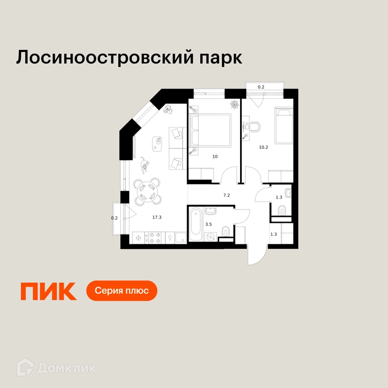 2-комнатная квартира 51.2 м² Лосиноостровский парк