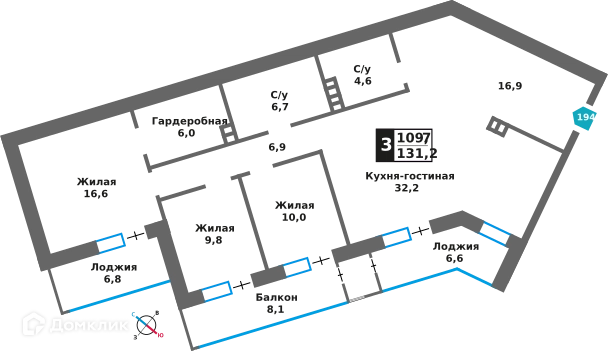 3-комнатная квартира 109.7 м² Отрада на реке