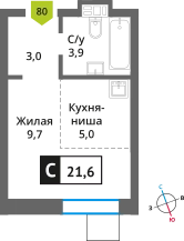 Студия 21.6 м² Никольский квартал Отрада