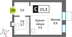 Студия 21.3 м² Никольский квартал Отрада
