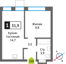 1-комнатная квартира 31.9 м² Никольский квартал Отрада