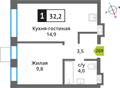 1-комнатная квартира 32.2 м² Никольский квартал Отрада