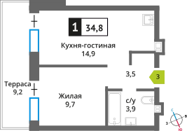 1-комнатная квартира 34.8 м² Никольский квартал Отрада