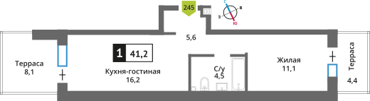 1-комнатная квартира 41.2 м² Никольский квартал Отрада