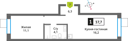 1-комнатная квартира 37.7 м² Никольский квартал Отрада