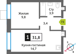 1-комнатная квартира 31.8 м² Никольский квартал Отрада