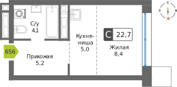 Студия 22.7 м² Сити квартал Отрада