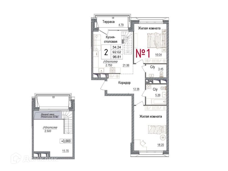 2-комнатная квартира 93.73 м² АРТ