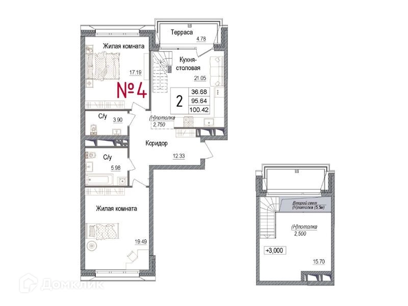 2-комнатная квартира 95.7 м² АРТ