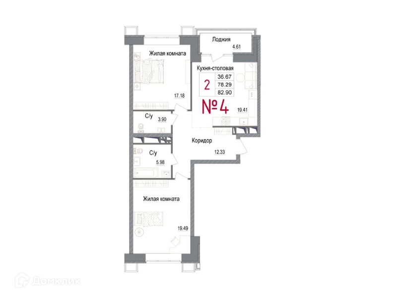 2-комнатная квартира 81.5 м² АРТ