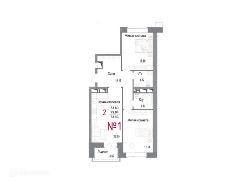 2-комнатная квартира 85.3 м² АРТ