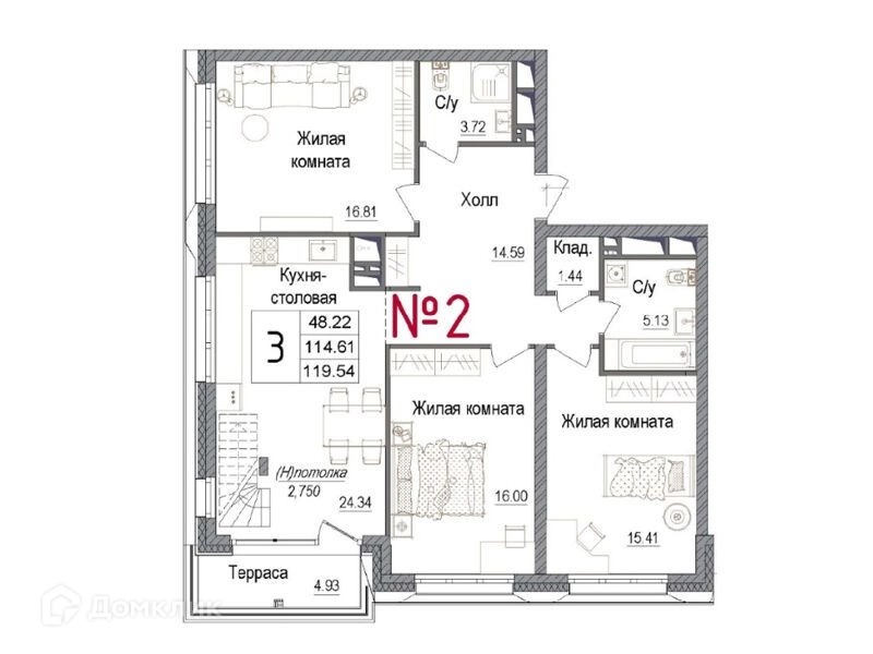 3-комнатная квартира 115.83 м² АРТ