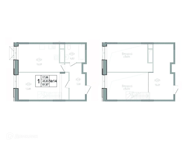 1-комнатная квартира 61.87 м² Авиатор-2