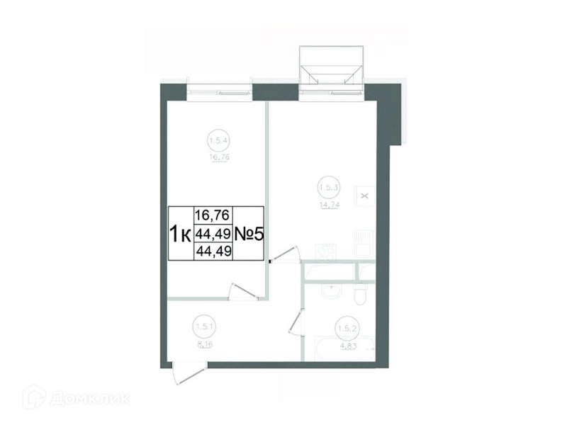 1-комнатная квартира 44.49 м² Авиатор-2