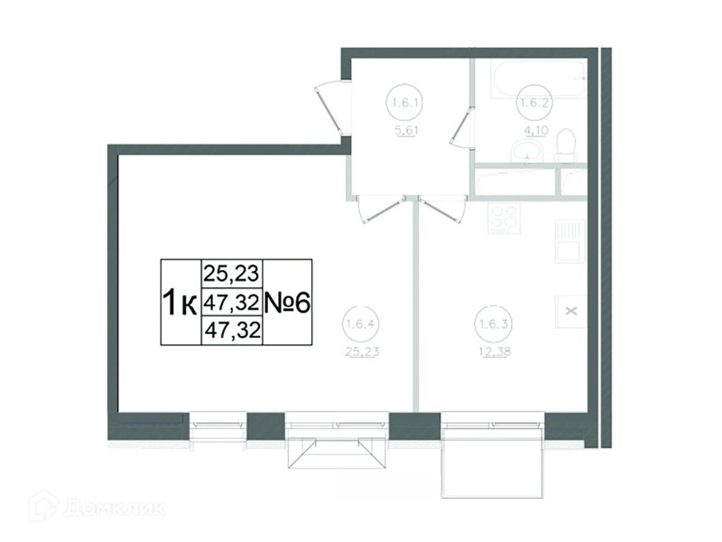 1-комнатная квартира 47.32 м² Авиатор-2