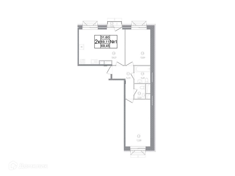 2-комнатная квартира 69.45 м² Авиатор-2