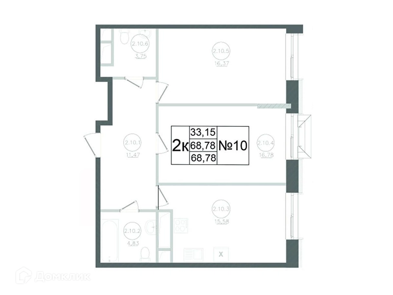 2-комнатная квартира 68.78 м² Авиатор-2