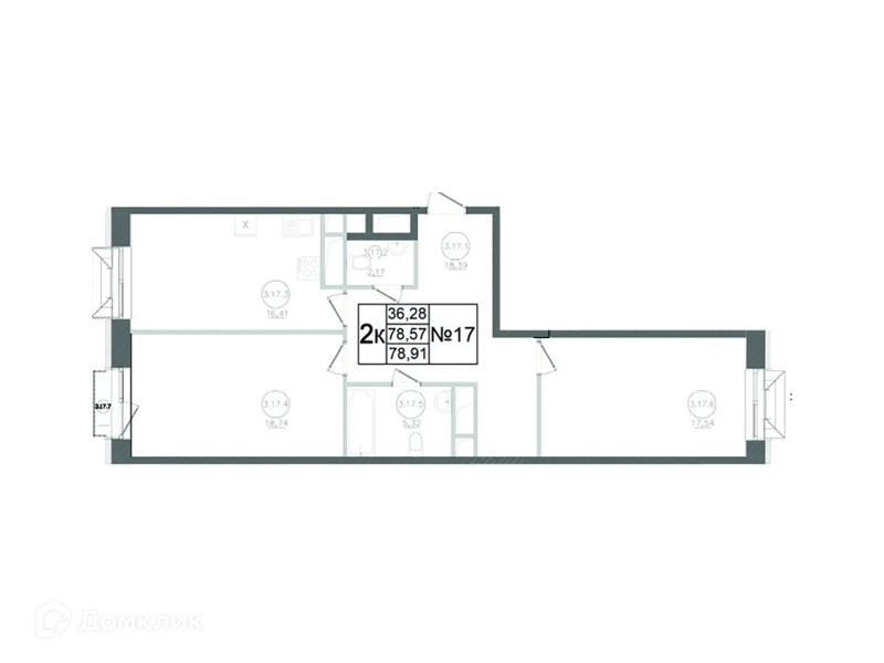 2-комнатная квартира 78.91 м² Авиатор-2