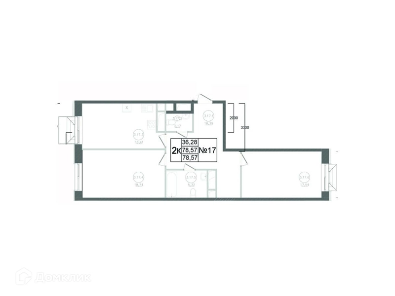 2-комнатная квартира 78.57 м² Авиатор-2