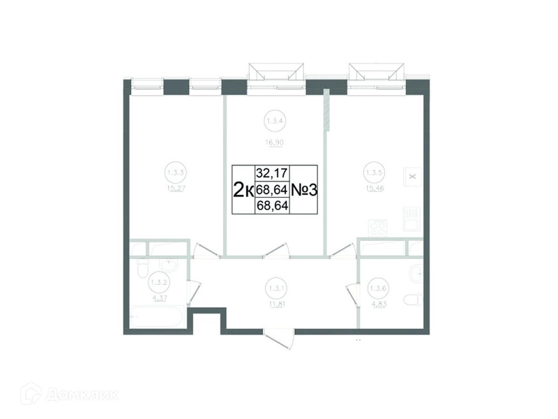 2-комнатная квартира 68.64 м² Авиатор-2