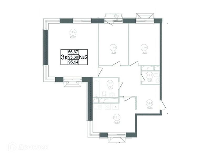 3-комнатная квартира 95.94 м² Авиатор-2