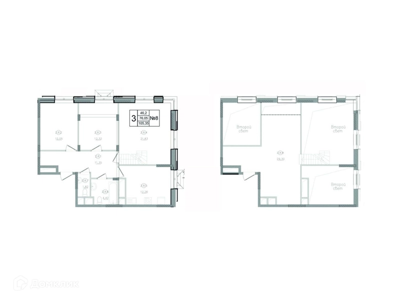 3-комнатная квартира 105.35 м² Авиатор-2
