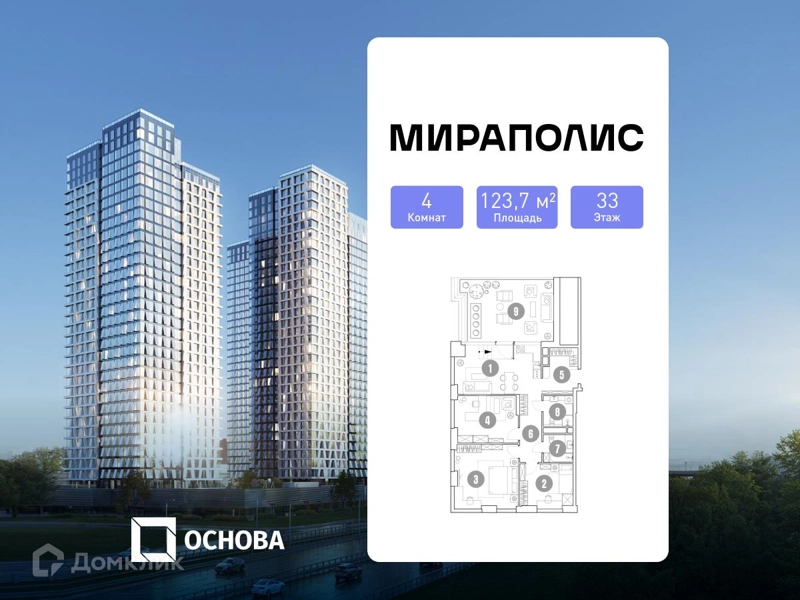 4-комнатные апартаменты 123.7 м² Мираполис