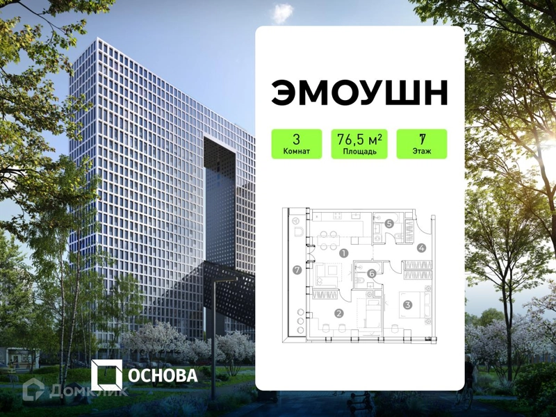 3-комнатные апартаменты 76.5 м² ЭМОУШН