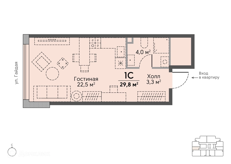 Студия 29.9 м² Сторис на Мосфильмовской