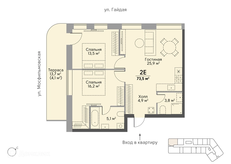 2-комнатная квартира 67.1 м² Сторис на Мосфильмовской