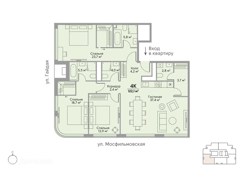 3-комнатная квартира 123.6 м² Сторис на Мосфильмовской